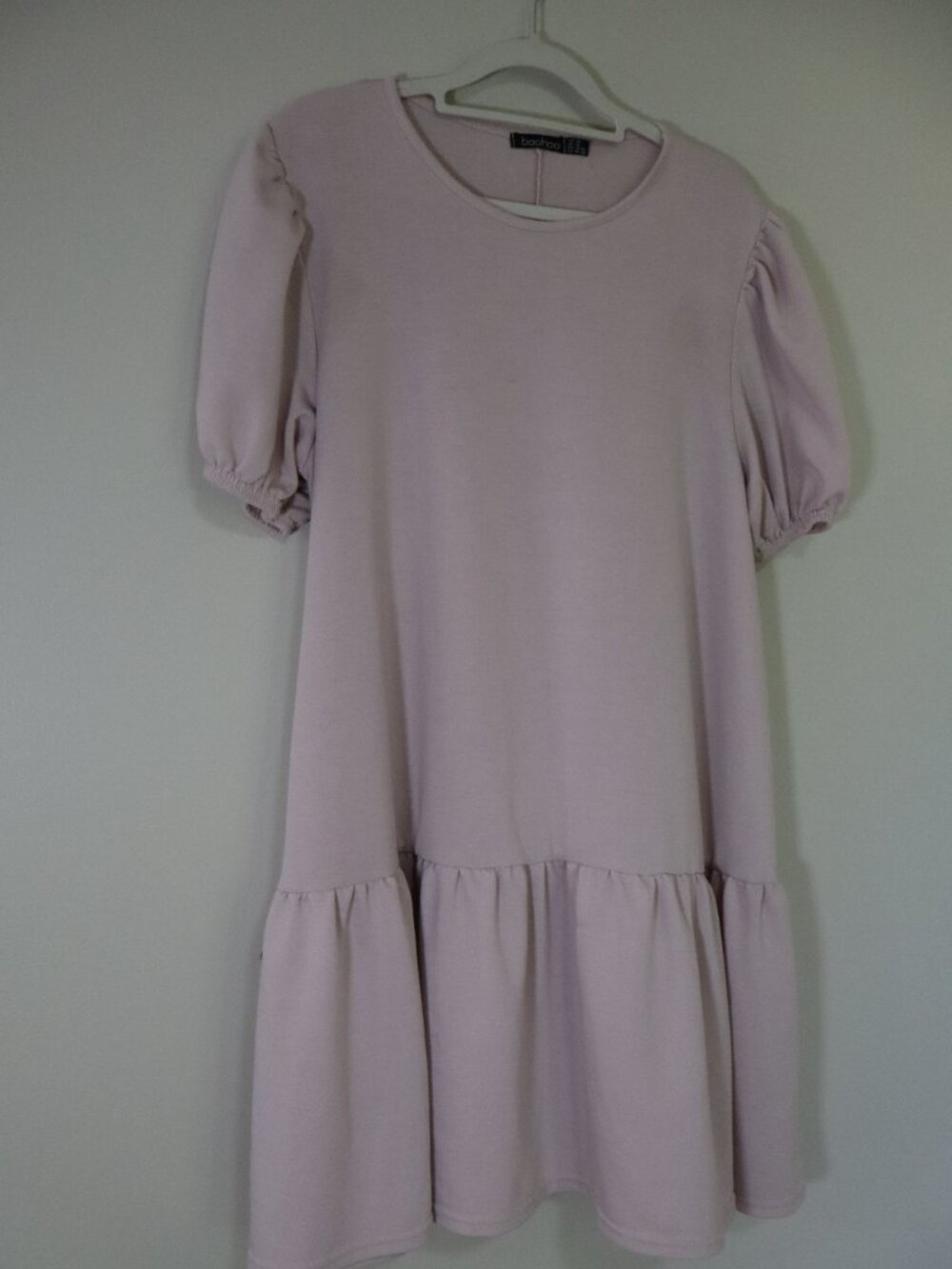 BooHoo Pastel Pink Shift Dress with Puffy Sleeves - Picture 2 of 8